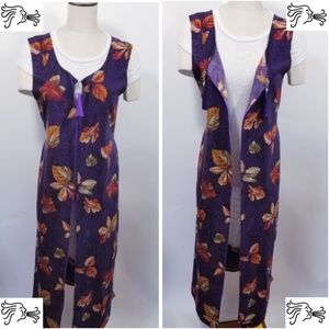 Women Duster Vest Size 1X Purple Floral Tassel
